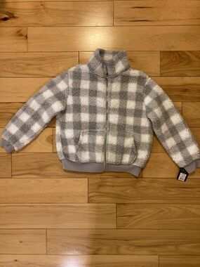 art class Gray and White Sherpa Check Zip Jacket